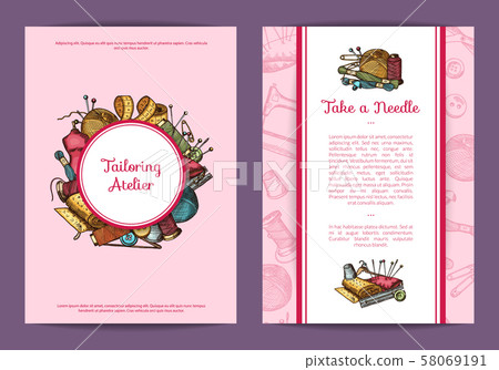Vector hand drawn sewing card, flyer or brochure template Vector hand drawn sewing card, flyer or brochure template 58069191