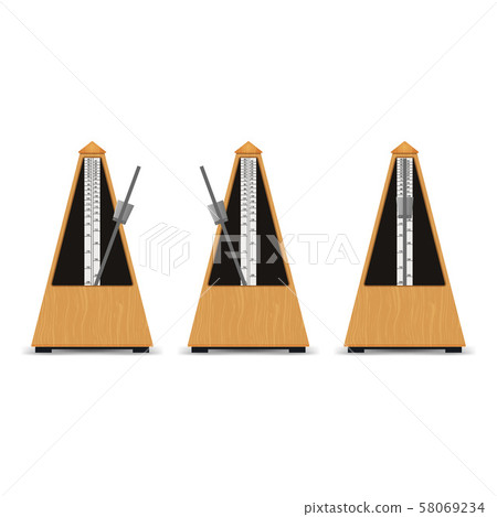 Realistic Detailed 3d Classic Mechanical Metronome Set. Vector 58069234