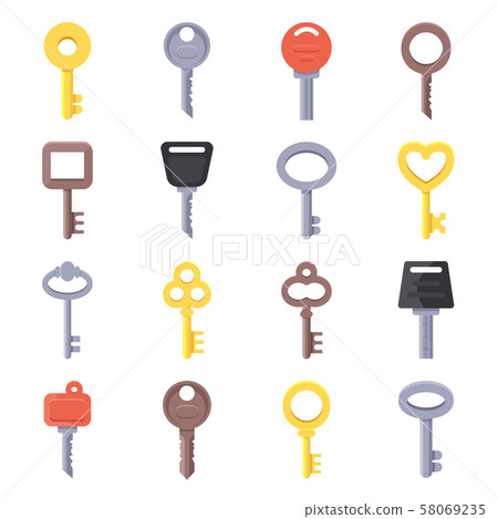 Flat illustrations of different type of keys Flat illustrations of different type of keys 58069235