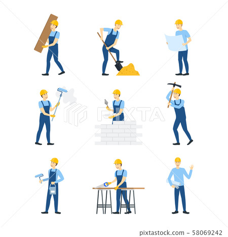 Cartoon Color Character Person Workers Engineers Set. Vector Cartoon Color Character Person Workers Engineers Set. Vector 58069242