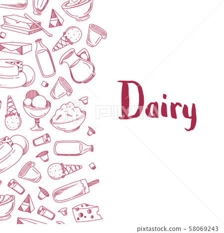 Vector sketched dairy products illustration Vector sketched dairy products illustration 58069243