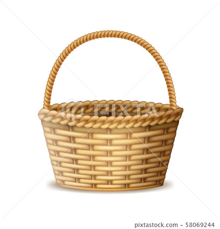 Realistic 3d Detailed Wooden Basket with Handle. Vector Realistic 3d Detailed Wooden Basket with Handle. Vector 58069244