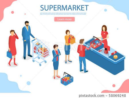 Supermarket Service Concept Card Landing Web Page Template. Vector Supermarket Service Concept Card Landing Web Page Template. Vector 58069248