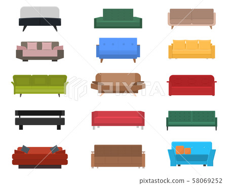 Cartoon Color Comfortable Couch or Sofa Icon Set. Vector Cartoon Color Comfortable Couch or Sofa Icon Set. Vector 58069252