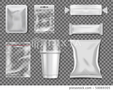 Empty plastic and transparency packages. Vector mockup pictures Empty plastic and transparency packages. Vector mockup pictures 58069305