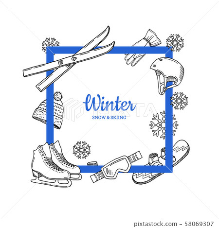 Vector frame with place for text hand drawn winter sports Vector frame with place for text hand drawn winter sports 58069307