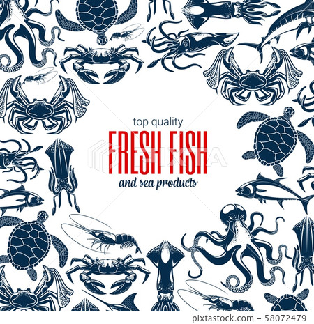 Seafood products, sea fishing catch, fish shop 58072479