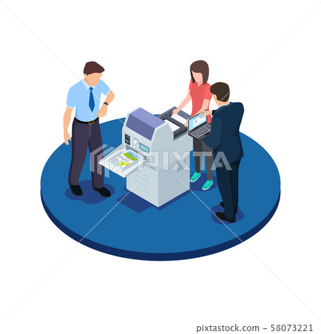 Office workers are testing a new printer isometric vector concept 58073221