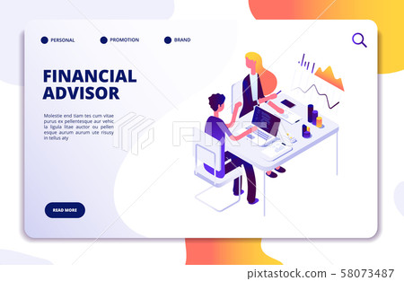 Financial advisor isometric concept. Business data analysis with professional team. Money investment Financial advisor isometric concept. Business data analysis with professional team. Money investment 58073487