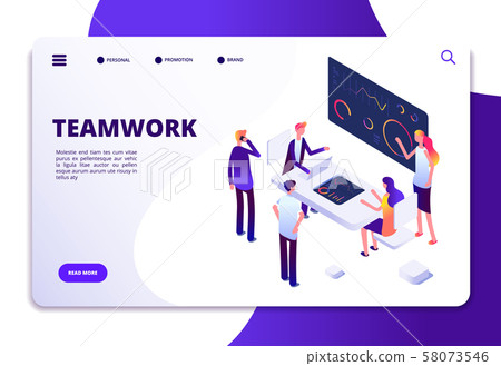 Teamwork Isometric Landing Page Cartoon Stock Illustration