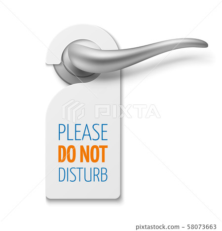 Silver realistic door handle with do not disturb white blank vector sign Silver realistic door handle with do not disturb white blank vector sign 58073663
