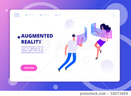 Augmented reality concept. Persons in vr headsets and goggles. Futuristic virtual reality vector 58073809