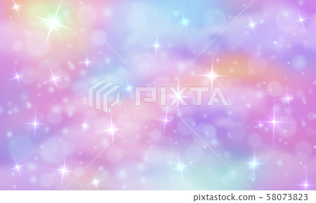 Unicorn fantasy background. Rainbow sky with glittering stars. Abstract galaxy, mermaid princess 58073823