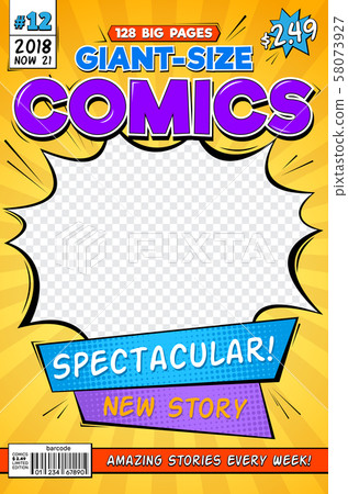 Comic book cover. Vintage comics magazine layout. Cartoon title page vector template Comic book cover. Vintage comics magazine layout. Cartoon title page vector template 58073927