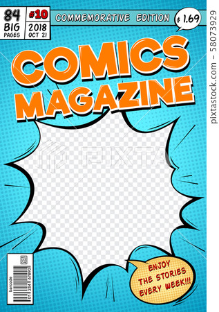 Comic book cover. Retro cartoon comics magazine. Vector template in pop art style 58073929