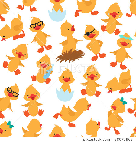 Baby duck seamless pattern. Cute ducklings kids album vector wallpaper 58073965