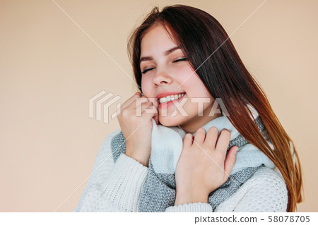 Beautiful smiling girl with clean skin and dark 58078705