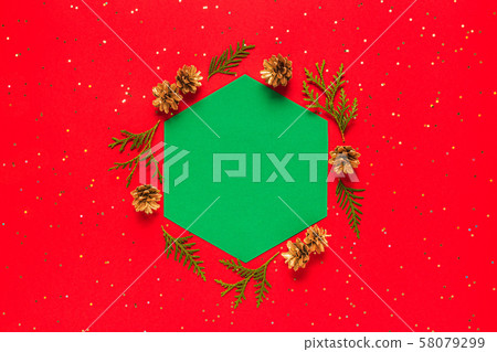 Christmas composition on a red background. 58079299