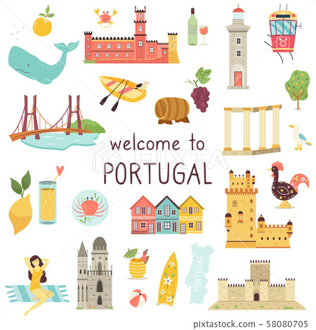 Set of Portuguese icons landmarks elements animals 58080705