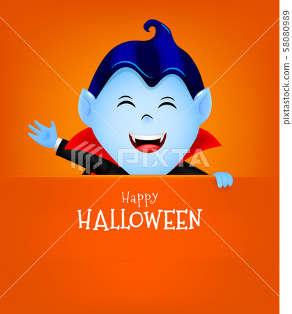 Cartoon dracula holding blank paper banner for text. Cartoon dracula holding blank paper banner for text. 58080989