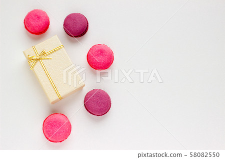 French Pink Macaroons on White Background. 58082550