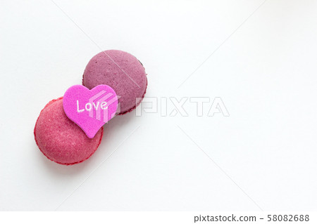 French Pink Macaroons on White Background. 58082688