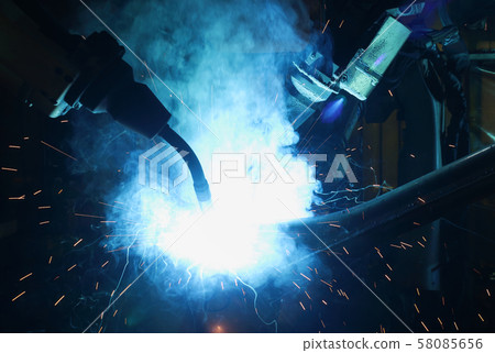 Robot arm in smart factory background Robot arm in smart factory background 58085656