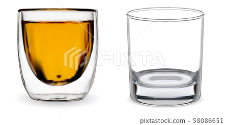 Whiskey glass. Transparent bourbon cup isolated Whiskey glass. Transparent bourbon cup isolated 58086651