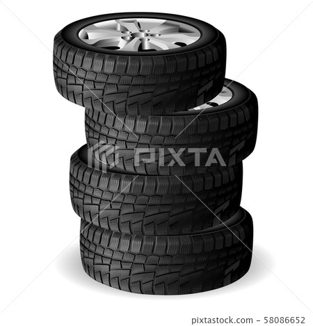 Winter tire stack. Tyre repair shop. Auto wheel Winter tire stack. Tyre repair shop. Auto wheel 58086652