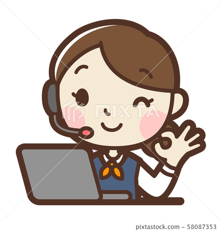 Female operator using a computer OK sign 58087353