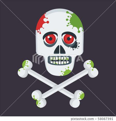 White skull with red eyes and crossbones. Halloween character. 58087391