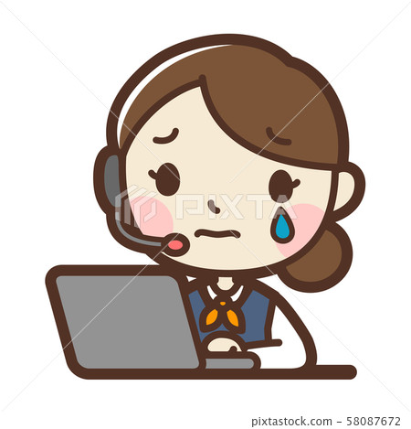 Sad Female Operator Using A Computer Stock Illustration 58087672 Pixta