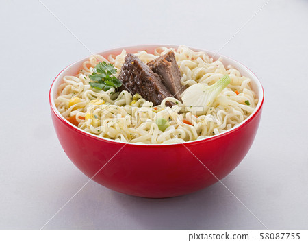 the noodles in the red bowl the noodles in the red bowl 58087755