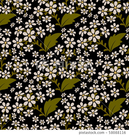 Black seamless pattern with many small flowers - Stock Illustration ...