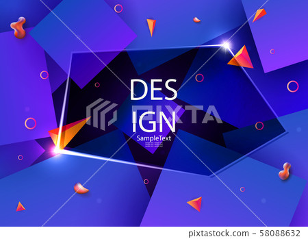 Abstract blue background with a set of squares and a pentagonal frame with glitter 58088632