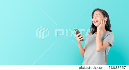 Asian women of happy smiling are listening. Asian women of happy smiling are listening. 58088667