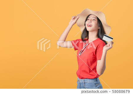 Beautiful Asian woman good skin wearing hat Beautiful Asian woman good skin wearing hat 58088679