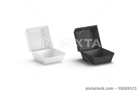 Blank black and white opened burger box mockup, isolated 58089323