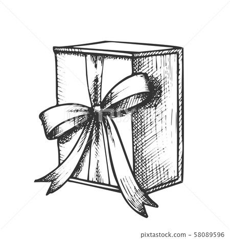 Gift Box In Square Form With Ribbon Ink Vector - Stock Illustration  [58089596] - PIXTA