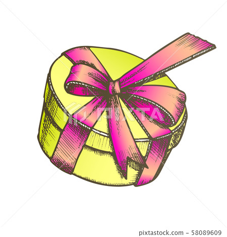 Gift Box In Round Shape With Ribbon Color Vector Gift Box In Round Shape With Ribbon Color Vector 58089609