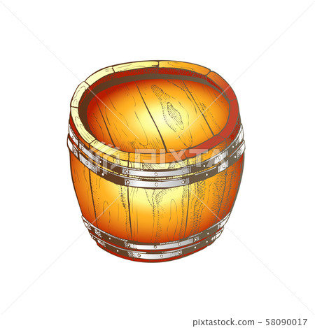 Hand Drawn Standing Vintage Wooden Barrel Color Vector 58090017