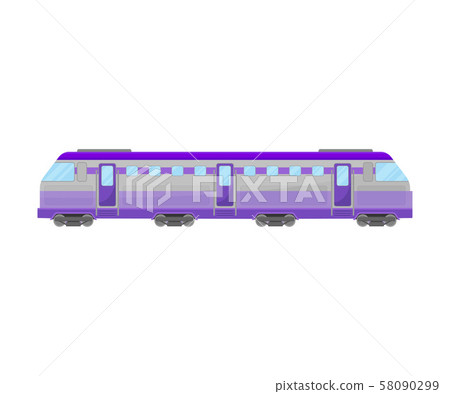 Lilac Reversible Passenger Locomotive With Windows And Doors Flat Vector Illustration 58090299