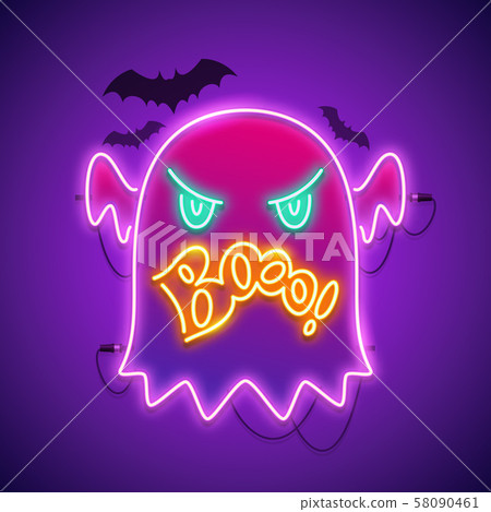Halloween Neon Sign with Angry Ghost Boo Halloween Neon Sign with Angry Ghost Boo 58090461