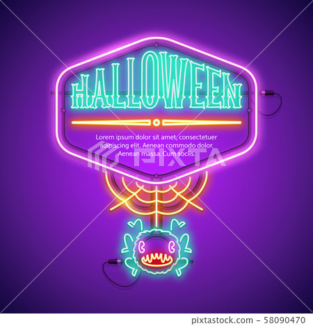 Halloween Neon Frame with Web Spider Halloween Neon Frame with Web Spider 58090470