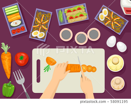Hands Prepare Healthy Week Meals Illustration Hands Prepare Healthy Week Meals Illustration 58091195