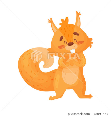 cartoon Vector Illustration Of A Friendly Ginger Squirrel. For T-shirt, Label Or Banner. cartoon Vector Illustration Of A Friendly Ginger Squirrel. For T-shirt, Label Or Banner. 58091337