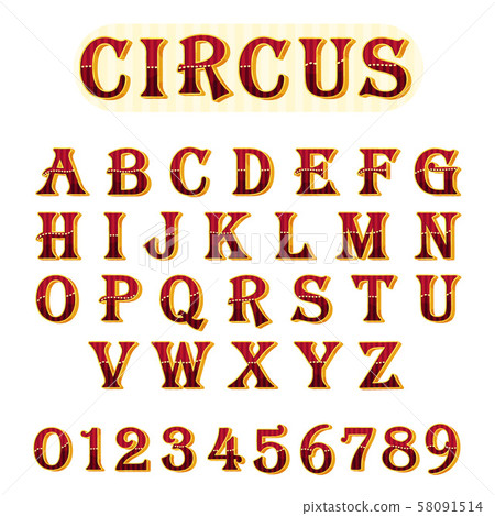 Set of striped dark red letters and numbers. Vector illustration. Set of striped dark red letters and numbers. Vector illustration. 58091514