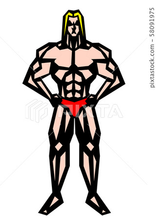 Blonde, muscle, body building, macho, pose, full body, pants, bikini, white background, print, cutout, emotion, facial expression 58091975