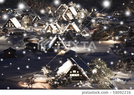 [世界遺產]岐阜縣冬季白川鄉的點亮 58092216