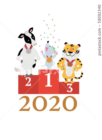 New Year's card 2020 Design Olympic award ceremony Mouse year illustration 58092340